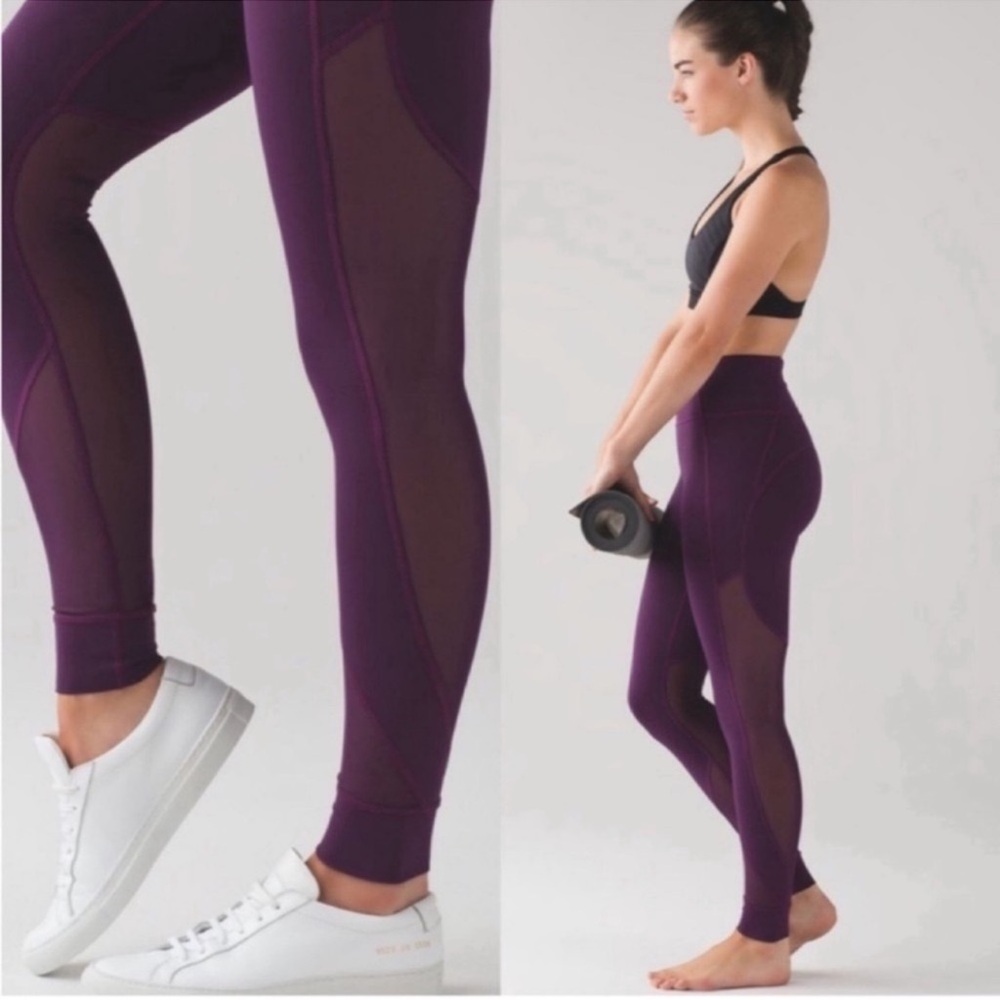 Lululemon Hot Like Agni Pant Darkest Magenta Purple Mesh Leggings Size 4 - Picture 14 of 15